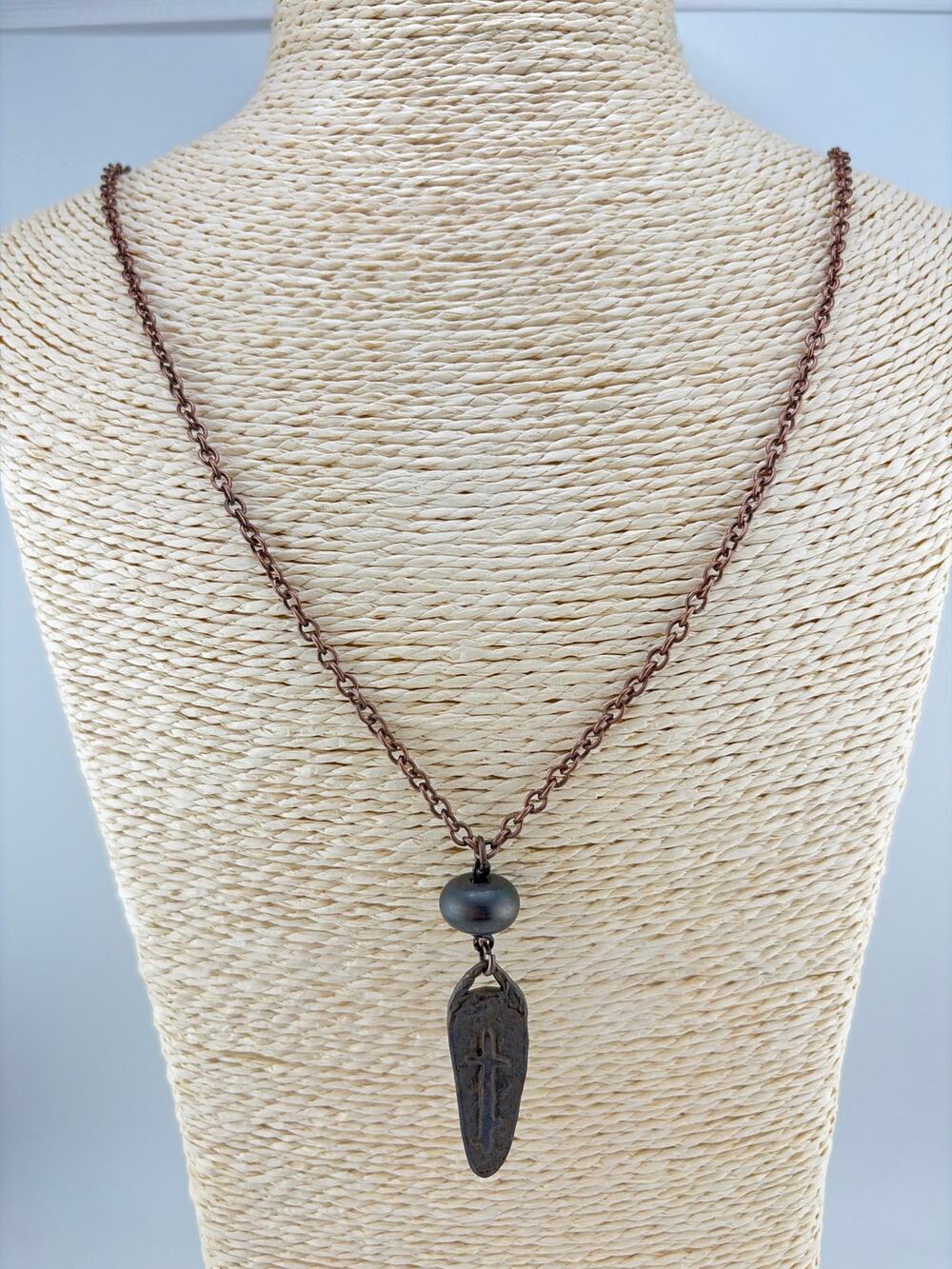 Handmade Raku Glass Bead Rustic Bohemian Pendant Necklace